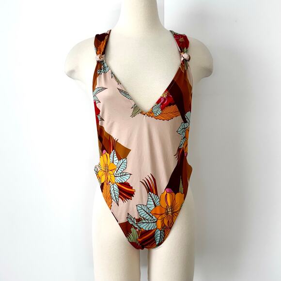 Free People Fp Beach Sharon Printed One-Piece Swimsuit in Botanical Motif L NWT - Picture 3 of 12